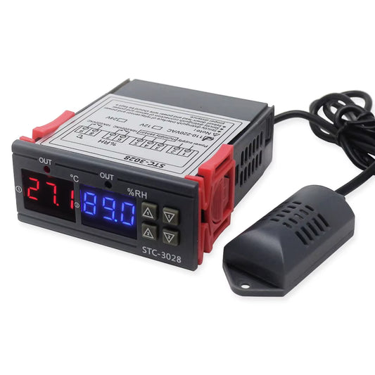 STC-3028 Dual Digital Thermostat Temperature Humidity Control Thermometer Hygrometer Incubator Controller AC 220V DC 12V 24V