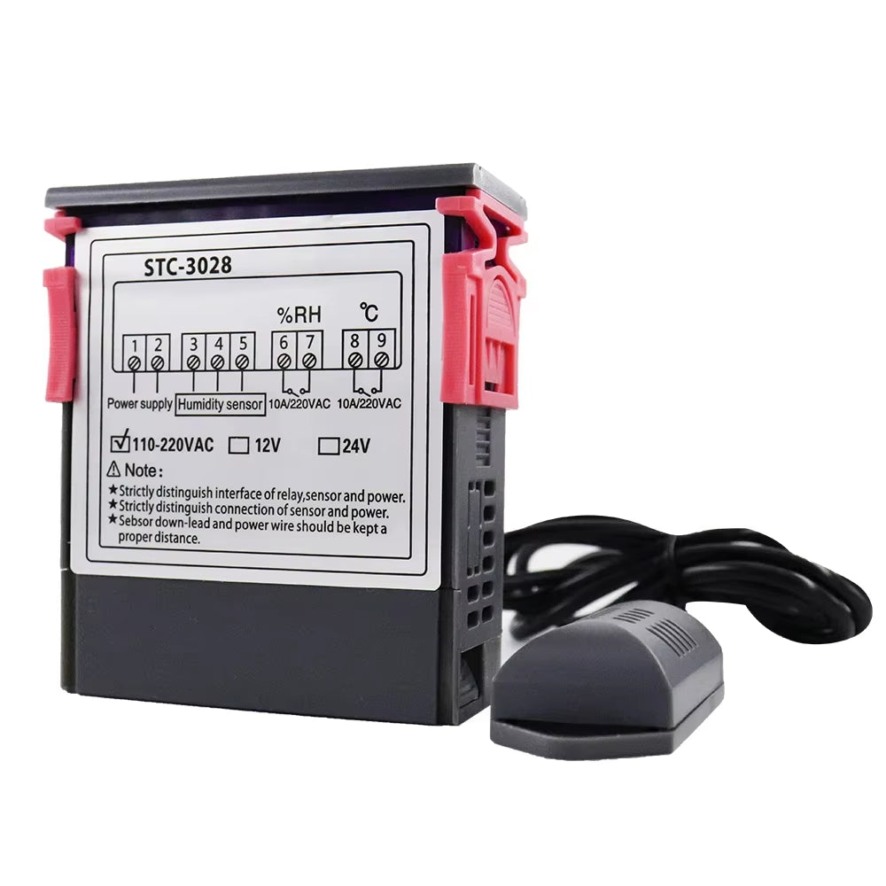 STC-3028 Dual Digital Thermostat Temperature Humidity Control Thermometer Hygrometer Incubator Controller AC 220V DC 12V 24V