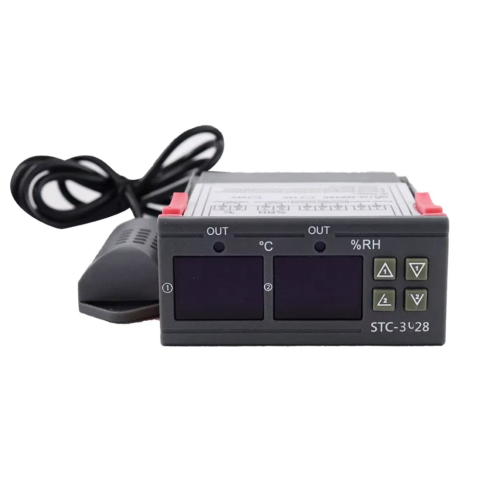 STC-3028 Dual Digital Thermostat Temperature Humidity Control Thermometer Hygrometer Incubator Controller AC 220V DC 12V 24V
