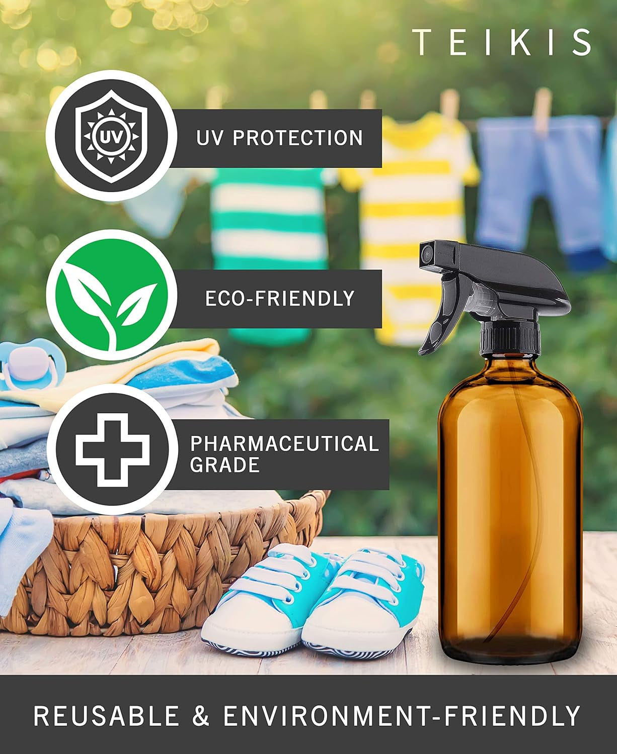 2 Pack Amber Glass Spray Bottles - 16 Oz Mist & Stream Sprayer - Heavy Duty Brown Boston round Bottle - Refillable Empty Containers for Essential Oils, Aromatherapy, Hair, Kitchen & Cleaning Solutions
