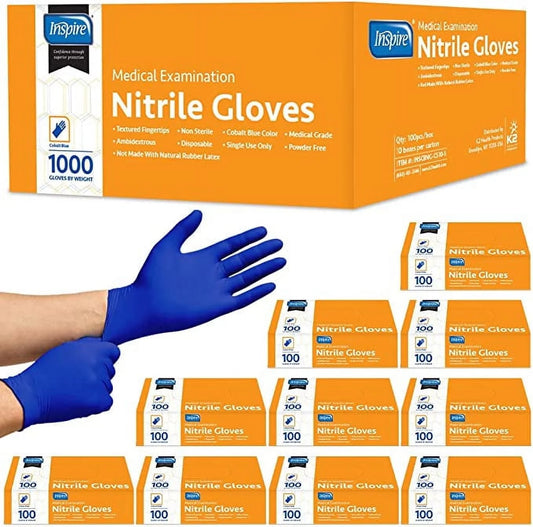 Nitrile Gloves Disposable Latex Free, Quality Stretch, Medical Grade, Medium, Case of 1000