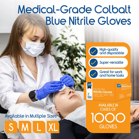 Nitrile Gloves Disposable Latex Free, Quality Stretch, Medical Grade, Medium, Case of 1000